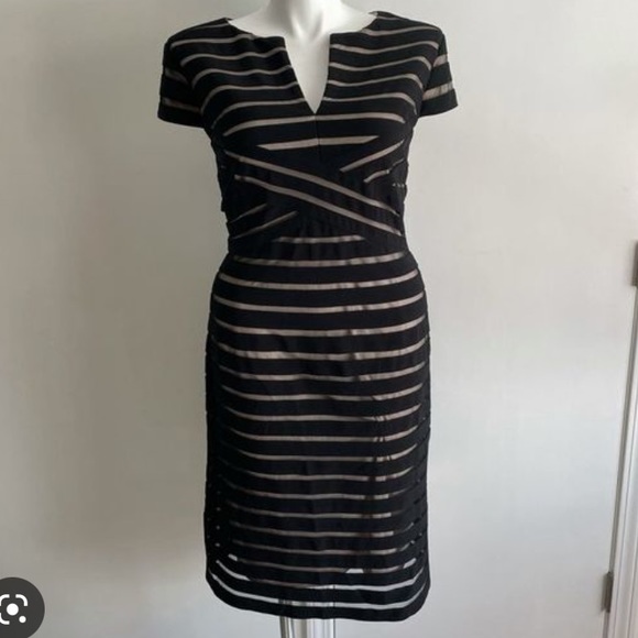 Adrianna Papell Dresses & Skirts - Adrianna Papell Illusion Black
Beige Bandage Slimming Bodycon
Dress size 10